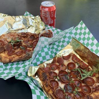 Pizzasaurus Rex - Soda and 2 slices of pepperoni w/ honey hot sauce - Pizza Near Me - Sacramento, California Pizzasaurus Rex - Soda and 2 slices of pepperoni w/ honey hot sauce - Pizza Near Me - Sacramento, California