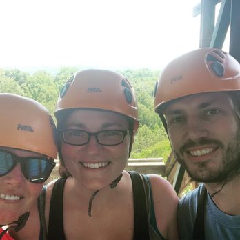 Wahoo Ziplines - Marisa, Jessica (our baby sister), Brandon (my little brother) On the top before our first jump - Ziplining Near Me - Sevierville, Tennessee