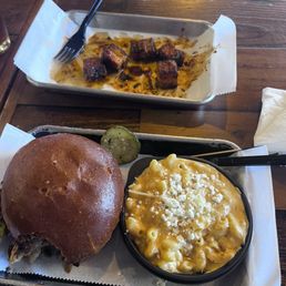 Steakhouse burger Mac and cheese pork belly Steakhouse burger Mac and cheese pork belly