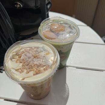 Whata Peach - Left: Salted Caramel Latte Right: Banana Pudding Matcha Latte - Juice Bars & Smoothies Near Me - Valley Glen, California Whata Peach - Left: Salted Caramel Latte Right: Banana Pudding Matcha Latte - Juice Bars & Smoothies Near Me - Valley Glen, California