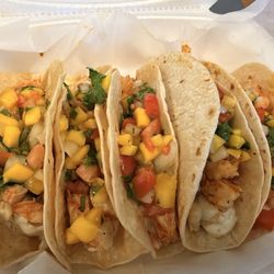 Mango salsa shrimp tacos