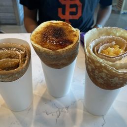 Nutellnana Crepe, Crème Brulee Crepe, Mango Mille Crepe Nutellnana Crepe, Crème Brulee Crepe, Mango Mille Crepe