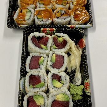 Sushi Time - Spicy Yellowtail & Cucumber Roll (top) & Tuna Avocado Roll (bottom); IG: @katzlundell - Japanese Near Me - Torrance, California