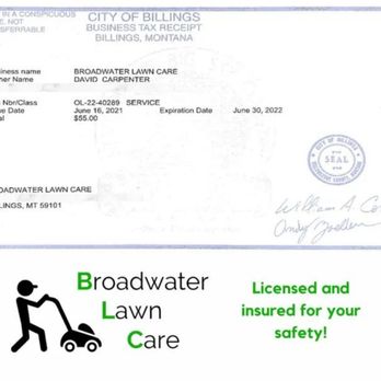 Broadwater Lawn Care - City of Billings business license. - Snow Removal Near Me Broadwater Lawn Care - City of Billings business license. - Snow Removal Near Me