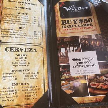 Vaquero's Cafe and Cantina - Beer and Wine Menu - Mexican Near Me - Austin, Texas