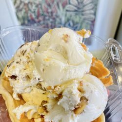 Betty Rae's Ice Cream - Carrot cake  Goat Cheese with Apricots and Candied Walnuts Waffle Bowl
