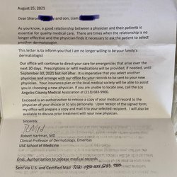Robert M Hartman, MD - Letter declining future care