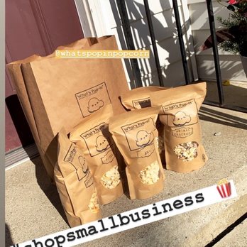 What’s Pop-in Gourmet Popcorn - ows a bag of popcorn and two bags of popcorn - Popcorn Shops Near Me - Buffalo, New York