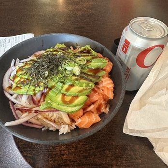 Poke Fish - Custom poke bowl, salmon, marinated salmon, avocado, red and green onions, roasted seaweed. Sauces: ponzu + eel - Poke Near Me - Ann Arbor, Michigan Poke Fish - Custom poke bowl, salmon, marinated salmon, avocado, red and green onions, roasted seaweed. Sauces: ponzu + eel - Poke Near Me - Ann Arbor, Michigan