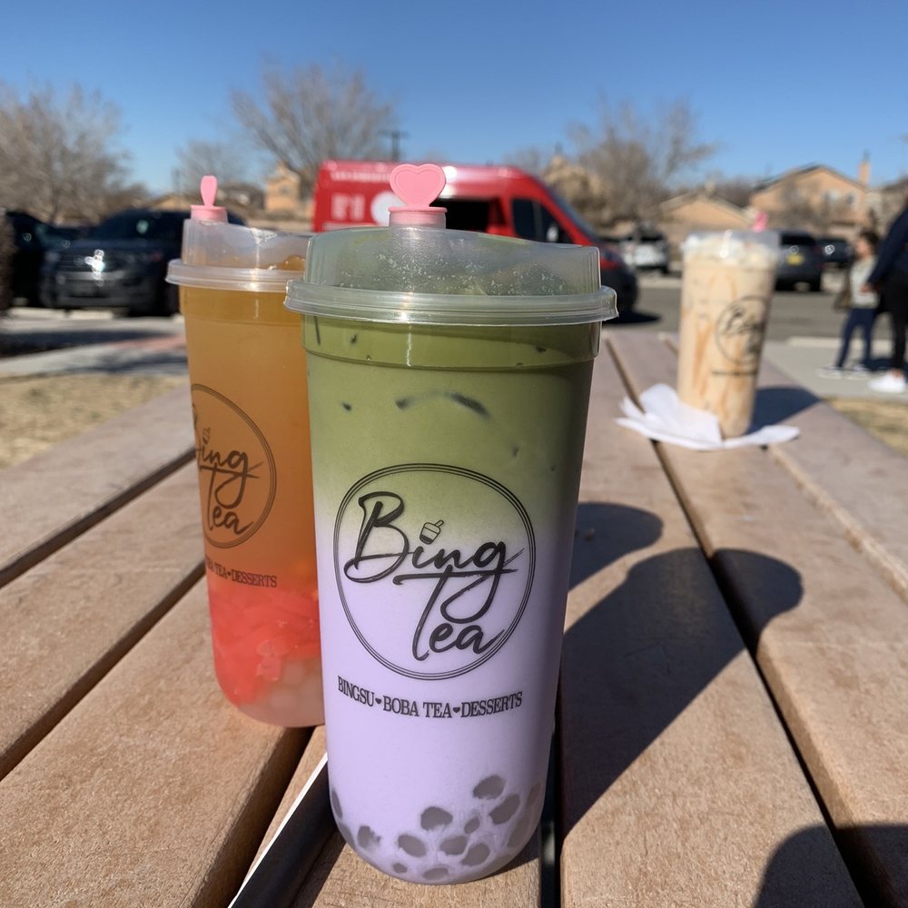 Bing Tea - Taro matcha latte, gingie tea, tropical sunrise. - Desserts Near Me - Albuquerque, New Mexico
