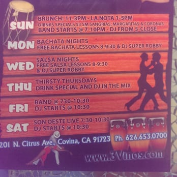 3 Vinos - All week schedule - Dance Clubs Near Me - Covina, California