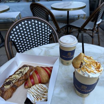 PRB Boulangerie - Banana chocolate pastry, raspberry croissant, lime tart, creme brûlée latte, and caramel apple latte - Bakeries Near Me - Cambridge, Massachusetts