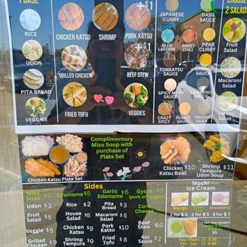 Secret Sauce - Menu featuring  the build-a-plate scheme and all those tempting sauces. So far the Japanese Curry and Spicy mayo are my favorites. - Japanese Curry Near Me - Upland, California