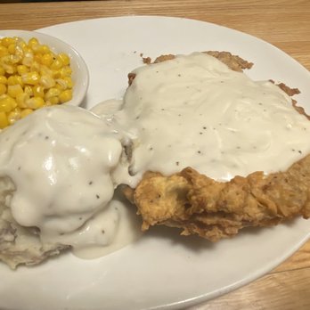 Cotton Patch Cafe - Chicken Fried Steak with mashed potatoes and corn - American Near Me - Cedar Hill, Texas