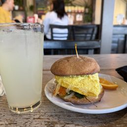 Lavender Lemonade, Breakfast Veggie Sandwich on English Muffin Lavender Lemonade, Breakfast Veggie Sandwich on English Muffin