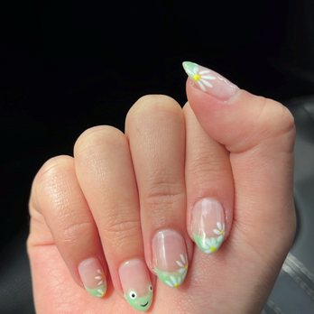 Mademoiselle Nails - Spring french tips with frog design - Day Spas Near Me - Beaverton, Oregon Mademoiselle Nails - Spring french tips with frog design - Day Spas Near Me - Beaverton, Oregon