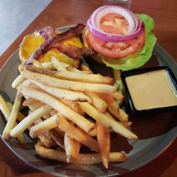 Civil Libation - DIY Burger with cheddar and bacon with a side of chipotle aïoli. - New American Near Me - Virginia Beach, Virginia Civil Libation - DIY Burger with cheddar and bacon with a side of chipotle aïoli. - New American Near Me - Virginia Beach, Virginia