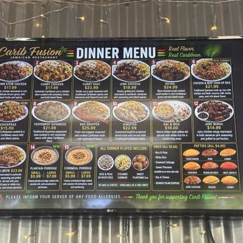 Carib Fusions - Dinner Menu - Caribbean Near Me - White Plains, Maryland