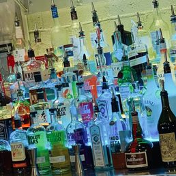 Beautifully lit bar at the entrance of the restaurant.