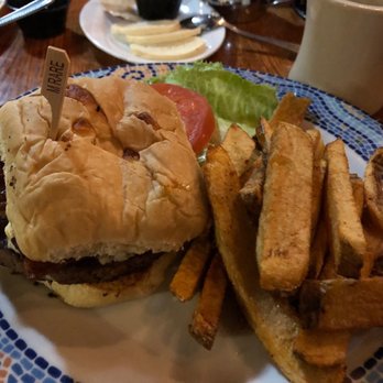 Stage Coach Grille - Veggie burger with bleu cheese and bacon, & fries on the side. - Seafood Near Me - La Verkin, Utah Stage Coach Grille - Veggie burger with bleu cheese and bacon, & fries on the side. - Seafood Near Me - La Verkin, Utah