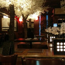 Inside Sushi Mori. The trees are very pretty.
