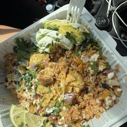 Chipotle Power Bowl (chicken, brown rice, avocado, cilantro, crema, red onions) Chipotle Power Bowl (chicken, brown rice, avocado, cilantro, crema, red onions)