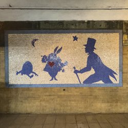 MTA - 50th Street Broadway Subway Station - 50th St-Broardway Subway Station (1) - "Alice: The Way Out" Mosaics by Lilliana Porter 1994, Uptown Platform