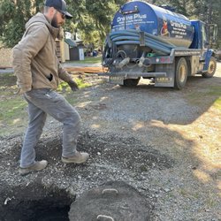 Little Stinker Septic Service - Tim checking our tank before cleaning.