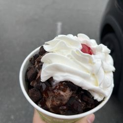 Holiday Ice Cream - Chocolate by death sundae, it's chocolate ice cream with brownie bits and batter. Very good for chocolate lovers!
