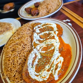Dunya Kabab House - Borani Banjan- Fried eggplant topped with spices/sauces. $15. Entree size. Very tasty - Afghan Near Me - Brooklyn, New York