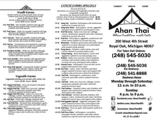 Menu photo 4 Ahan Thai Royal Oak, MI