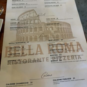 Bella Roma - Menu (front) - Wine Bars Near Me - Jenks, Oklahoma