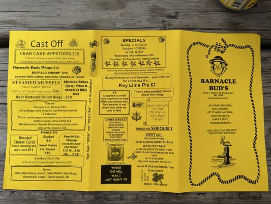 Menu photo 1 Barnacle Bud's Milwaukee, WI Menu photo 1 Barnacle Bud's Milwaukee, WI