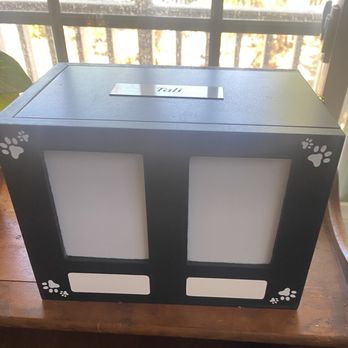 Loving Pets - Beautiful urn, housing our lab's earthly remains. There are 2 areas available to place photos in. - Pet Cremation Services Near Me Loving Pets - Beautiful urn, housing our lab's earthly remains. There are 2 areas available to place photos in. - Pet Cremation Services Near Me