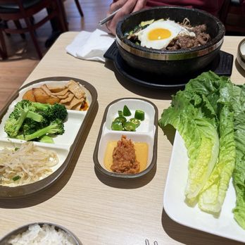Sonamu Korean Restaurant - Comp banchan (potatoes, fish cakes, broccoli, bean sprouts). Jalapeños and a flavorful paste for lettuce wraps. - Korean Near Me - San Francisco, California Sonamu Korean Restaurant - Comp banchan (potatoes, fish cakes, broccoli, bean sprouts). Jalapeños and a flavorful paste for lettuce wraps. - Korean Near Me - San Francisco, California