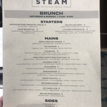 Steam Restaurant & Bar - Brunch menu - Seafood Near Me - Wilmington, North Carolina Steam Restaurant & Bar - Brunch menu - Seafood Near Me - Wilmington, North Carolina