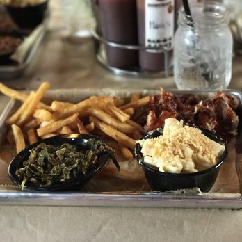 Hendricks BBQ - Meat Plus Three, Pulled Pork, Mac n' Cheese, Bacon Braised Greens, and French Fries. - Barbeque Near Me - St Charles, Missouri Hendricks BBQ - Meat Plus Three, Pulled Pork, Mac n' Cheese, Bacon Braised Greens, and French Fries. - Barbeque Near Me - St Charles, Missouri