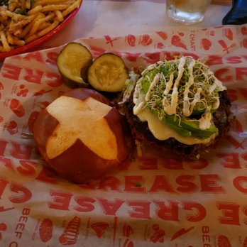 Grease Burger Beer and Whiskey Bar - Veggie burger with avocado and cheddar cheese - Burgers Near Me - West Palm Beach, Florida Grease Burger Beer and Whiskey Bar - Veggie burger with avocado and cheddar cheese - Burgers Near Me - West Palm Beach, Florida
