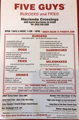 Menu photo 6 Five Guys Dublin, CA