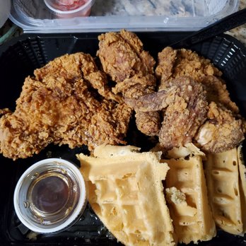 Metro Diner - Fried chicken and waffles. There were 4 waffles slices but I greedily ate one before taking pic. - American Near Me - Tampa, Florida Metro Diner - Fried chicken and waffles. There were 4 waffles slices but I greedily ate one before taking pic. - American Near Me - Tampa, Florida