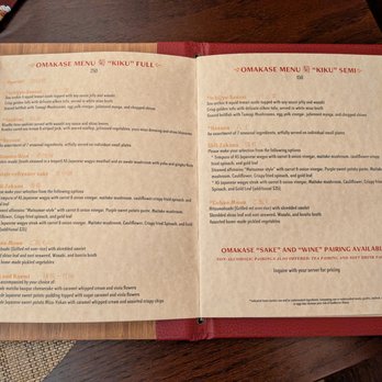 Japan Pavilion - Takumi-Tei menu, 2 of 3. Omakase, full and semi. Japanese restaurant at Japan Pavilion at World Showcase at EPCOT at Walt Disney World. - Landmarks & Historical Buildings Near Me - Orlando, Florida