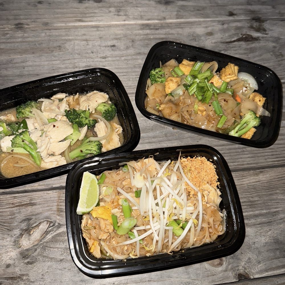 Thai-Licious - J1. Pad Ga-Prow (left), N1. Pad Thai Noodles (center), N3. Pad Kee Maow Noodles (right) - Thai Near Me - Austin, Texas Thai-Licious - J1. Pad Ga-Prow (left), N1. Pad Thai Noodles (center), N3. Pad Kee Maow Noodles (right) - Thai Near Me - Austin, Texas
