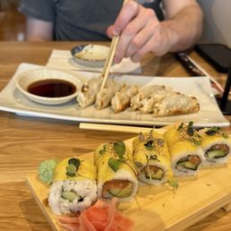 Golden Sunset Roll and Fried Gyozas