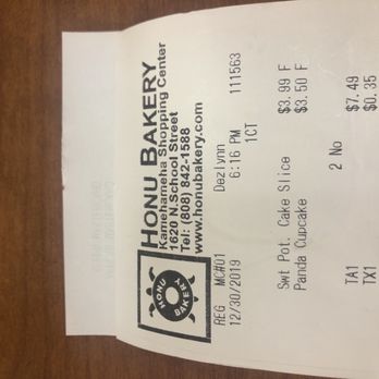 Honu Bakery - If I didn't find the receipt I wouldn't even be able to tell you what I had it was so forgettable.... - Bakeries Near Me - Honolulu, Hawaii