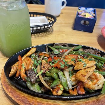 Katrina's Mexican Kitchen - The pepino lemonade is out of this world. The dish is a mix of fajitas on a skillet. - Mexican Near Me - Artesia, California Katrina's Mexican Kitchen - The pepino lemonade is out of this world. The dish is a mix of fajitas on a skillet. - Mexican Near Me - Artesia, California