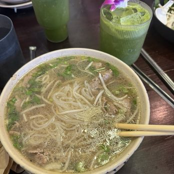 All About Pho - Phi Phở Tái Filet Mignon and matcha coconut - Vietnamese Near Me - Fullerton, California