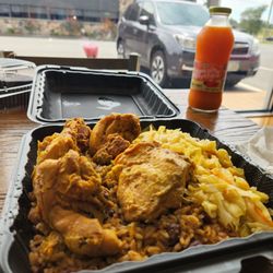 Jamaican Kitchen - Large curry chicken with rice and bean + cabbage. Enough for 3 meals!