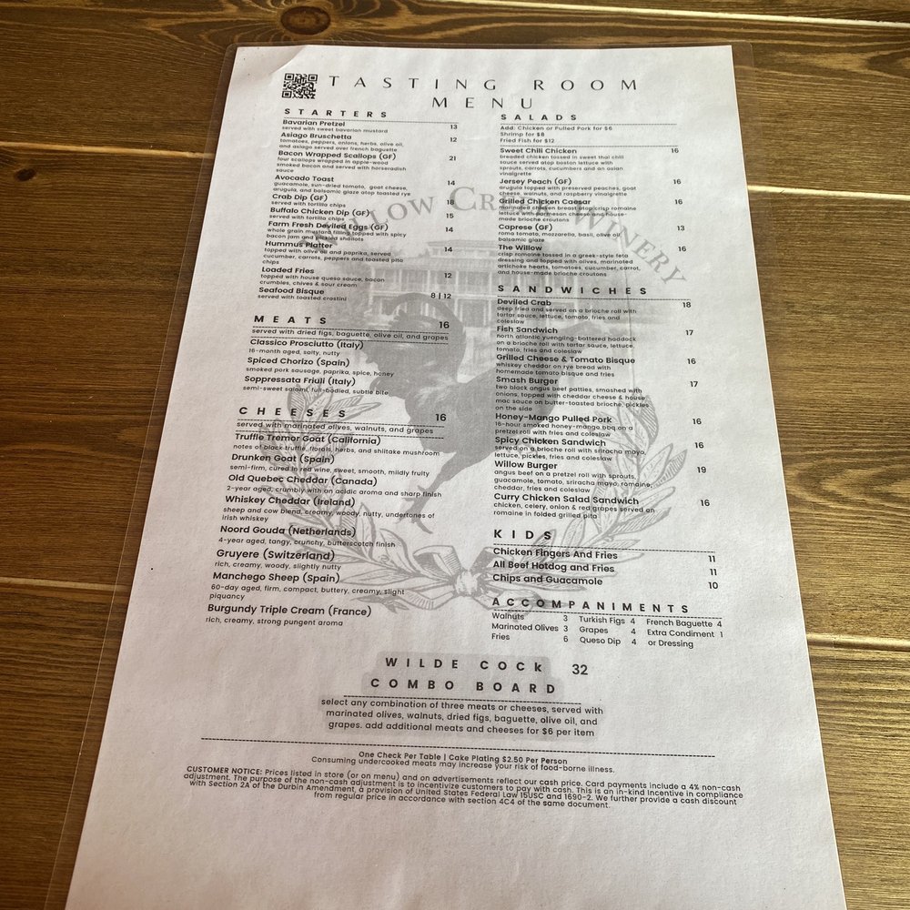 Willow Creek Winery - The menu - Wineries Near Me - West Cape May, New Jersey Willow Creek Winery - The menu - Wineries Near Me - West Cape May, New Jersey