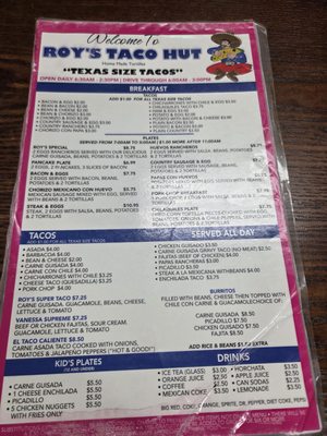 Menu photo 1 Roy's Taco Hut San Antonio, TX Menu photo 1 Roy's Taco Hut San Antonio, TX