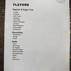 Drink flavor menu